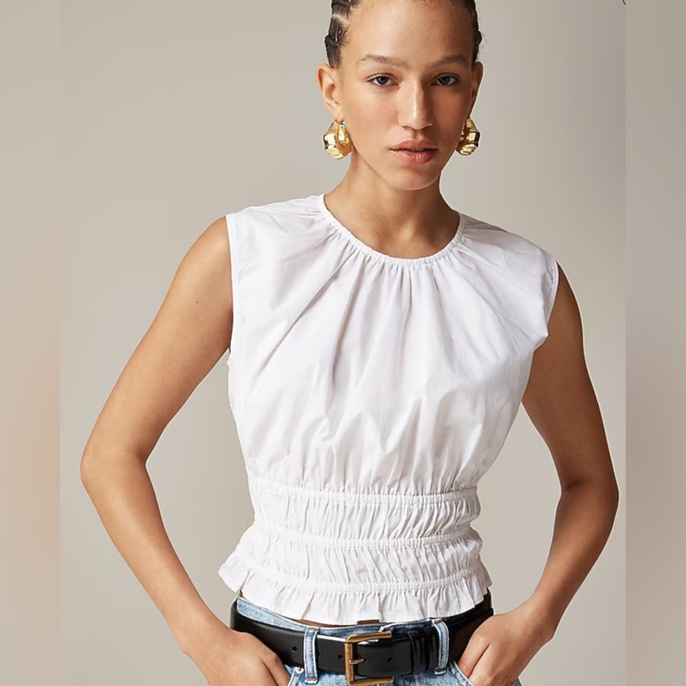 J. Crew White Hyacinth Top Cotton Poplin Womens Pull Over Cropped Size: XS, S, M
